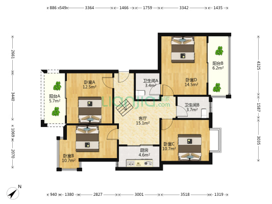 云山翠苑 4室1厅2卫 100平方