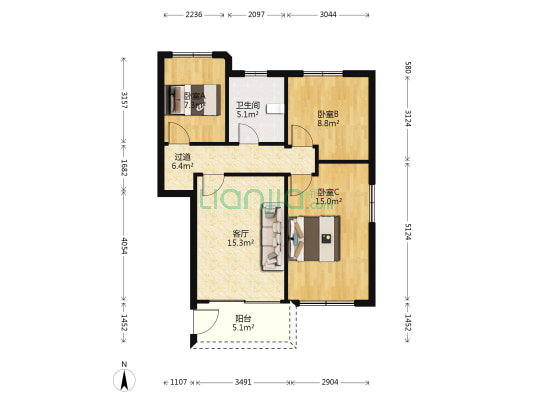 竹苑新村 3室1厅1卫 70平方