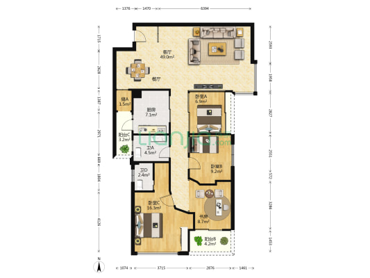 盛天熙园 4室1厅2卫 128平方