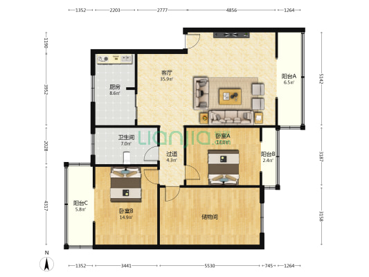金园小区 2室1厅1卫 132平方