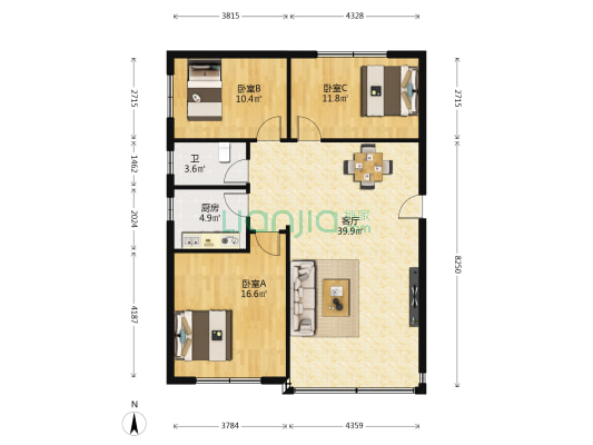 河滨路5号 3室1厅1卫 101平方