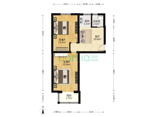 永定路96号院 2室1厅1卫 57平方