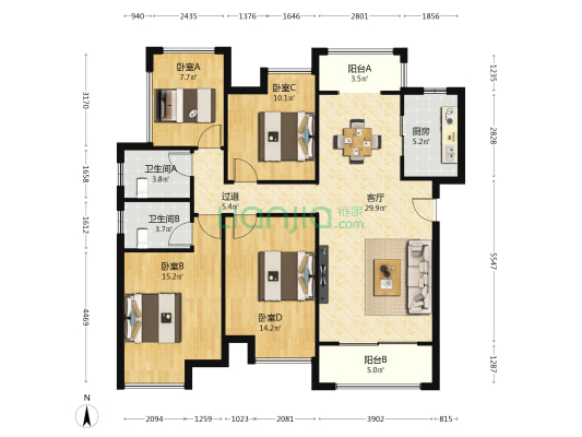 乐万邦·康桥悦城 4室1厅2卫 127平方
