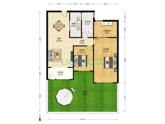 金辉世界城C区 2室1厅1卫 105平方