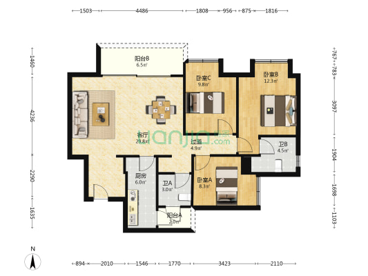 绿城春溪雲庐一期 3室1厅2卫 99平方