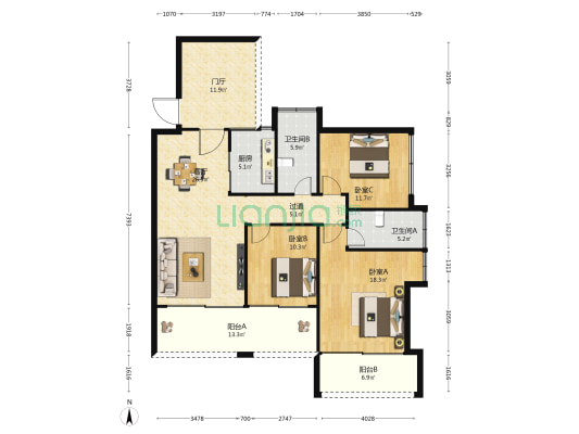 庆豪天悦 3室1厅2卫 116平方
