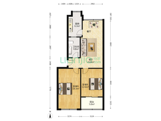 精诚公寓 2室1厅1卫 88平方