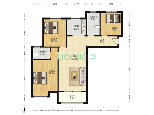 文昌雅苑 3室1厅2卫 129平方