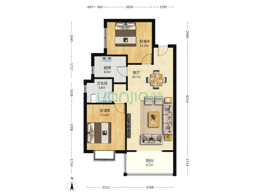 宁苑小区 2室1厅1卫 94平方