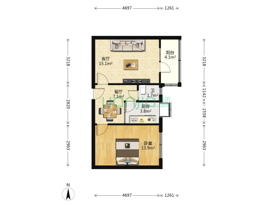 二中家属院 1室2厅1卫 51平方