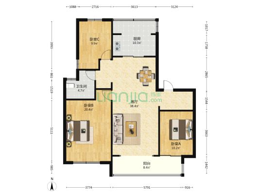 碧桂园映月台 3室1厅1卫 125平方