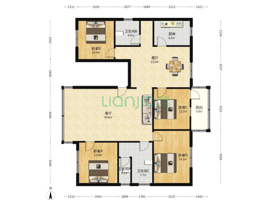 南新路90号小区 4室2厅3卫 153平方