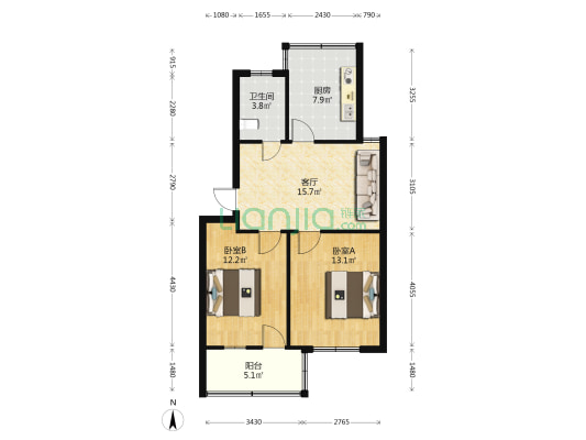 北京南路25号 2室1厅1卫 70平方