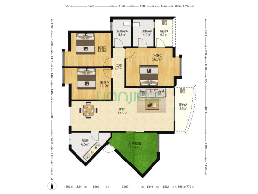 同德·金港国际 3室1厅2卫 135平方