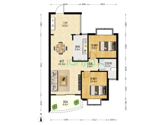 福隆广场 2室1厅1卫 91平方