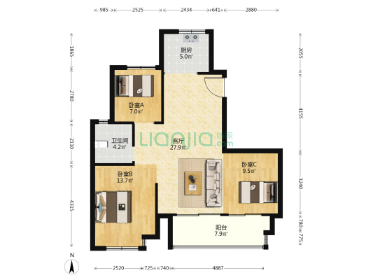 蓝城百禾·桃李春风 3室1厅1卫 100平方