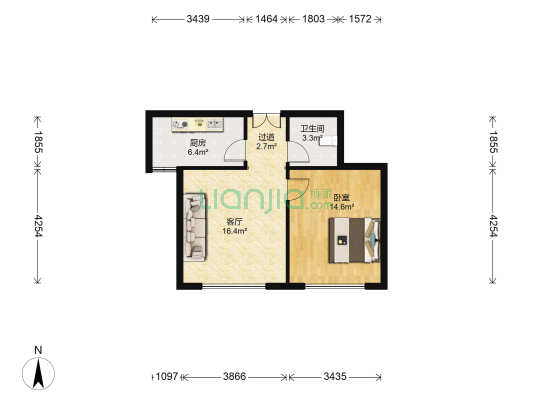 北岸华庭 1室1厅1卫 60平方