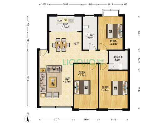 格林雅郡 3室1厅2卫 121平方