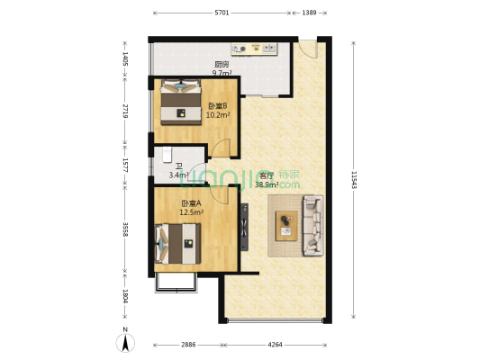 锦绣汇金天地 2室1厅1卫 83平方