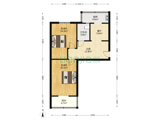 省展览馆宿舍 2室1厅1卫 73平方