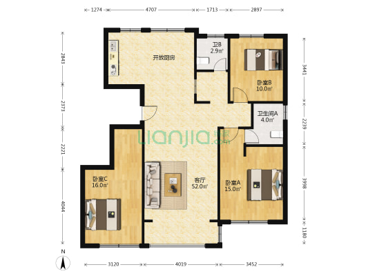 天茂湖 3室2厅2卫 128平方
