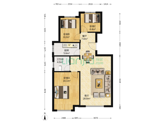 力旺美林 3室2厅1卫 103平方