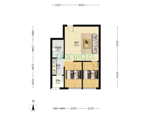 星荟天城 2室1厅1卫 62平方