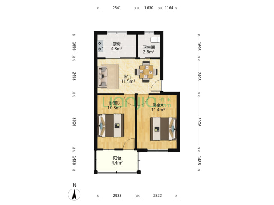 金家新村 2室1厅1卫 55平方