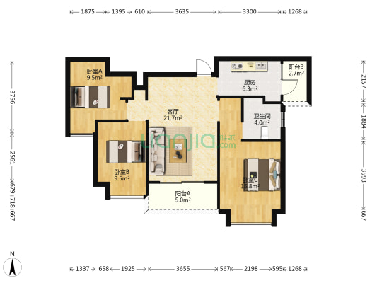 恒大林溪郡 3室1厅1卫 98平方