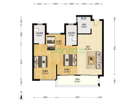 世新铭邸 3室1厅2卫 98平方
