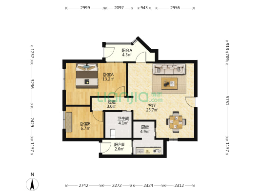 嘉宾花园 2室1厅1卫 86平方