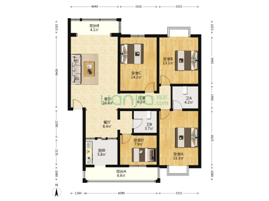 莲花苑(景环路) 4室2厅2卫 142平方