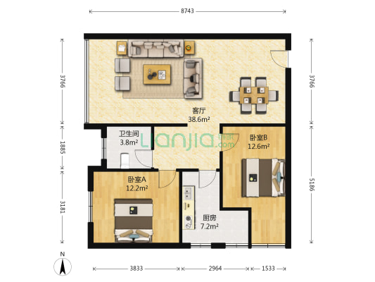 玫瑰园 2室1厅1卫 89平方