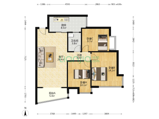 朗诗观山樾 3室1厅1卫 98平方