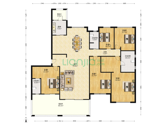 碧桂园中央公馆 5室1厅3卫 268平方