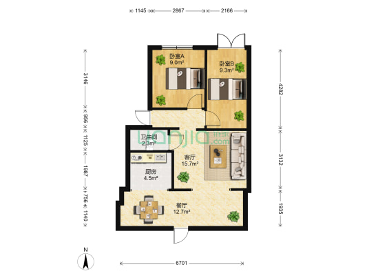省博物馆 2室2厅1卫 50平方
