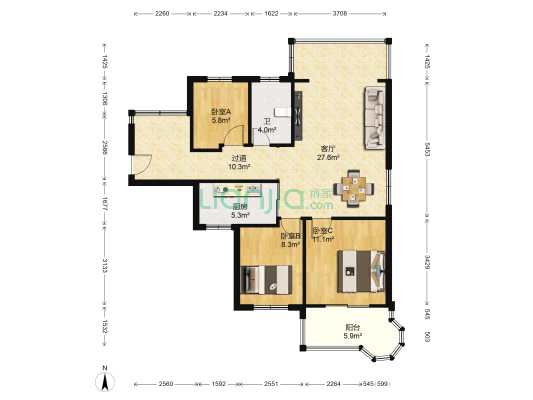 瑞泰和园C区 3室1厅1卫 91平方