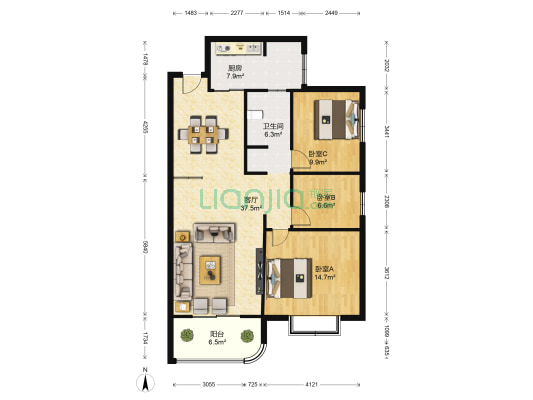 清夫新城国际 3室1厅1卫 107平方
