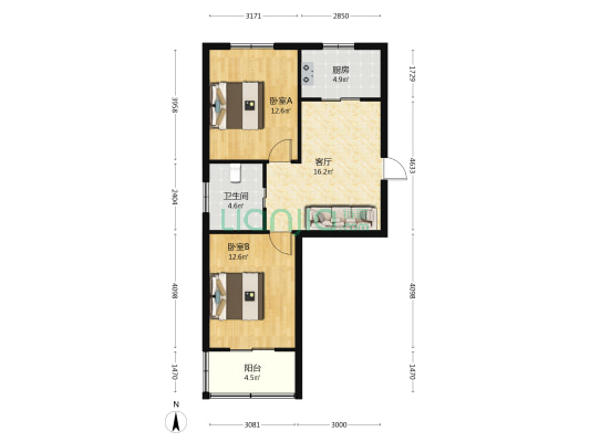 童方路小区 2室1厅1卫 66平方