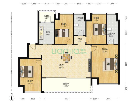 华润润府一期 4室1厅2卫 143平方