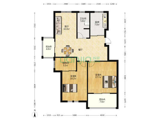 钻石铭苑 2室1厅1卫 115平方