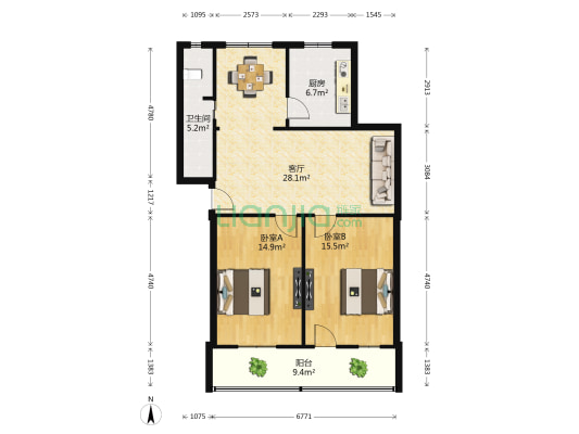 向阳路社区 2室1厅1卫 87平方