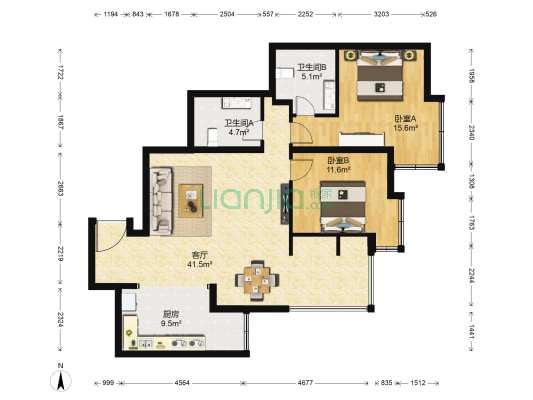 远洋天地二期 2室1厅2卫 116平方