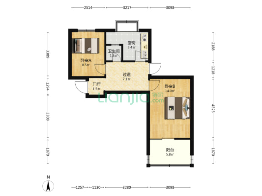 青年路42号院 2室0厅1卫 60平方