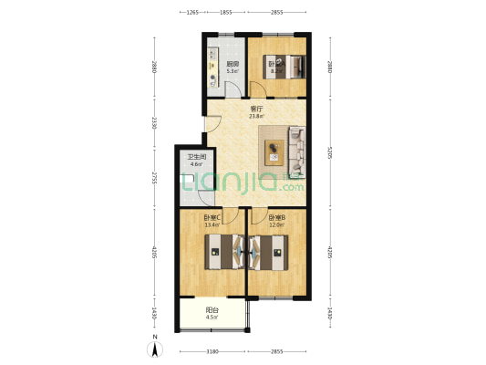 复兴园小区 3室1厅1卫 91平方