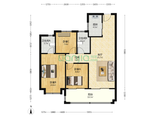熹樾 3室1厅2卫 105平方