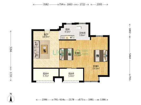 郡西花苑 2室1厅1卫 85平方