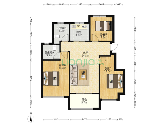 祥生湛景笛旸府 3室1厅2卫 98平方