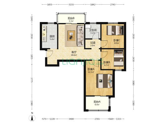 民乐城鸿飞苑西苑 3室1厅1卫 84平方