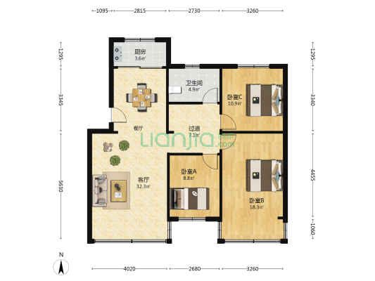 云南省沥青油料 3室1厅1卫 97平方